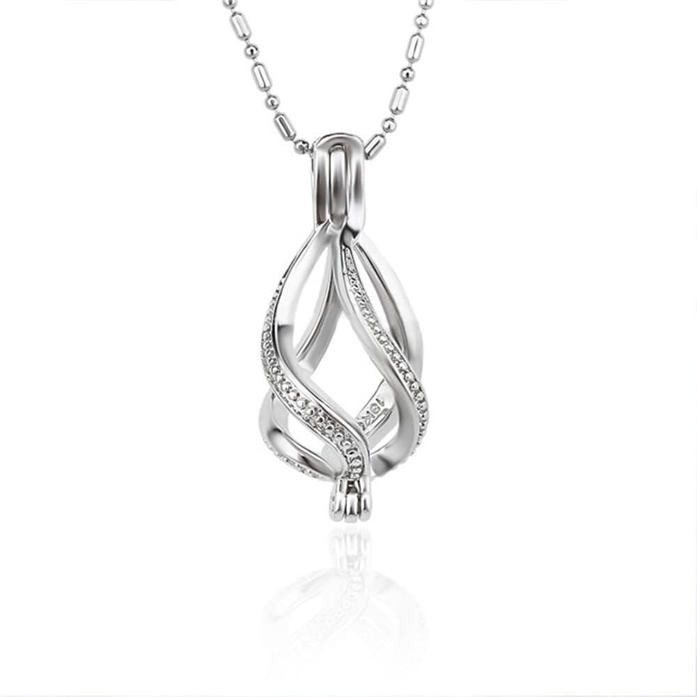 1808 5PCS Twisted Waterdrop Cage Pendants for Pearl Jewelry Making Silver